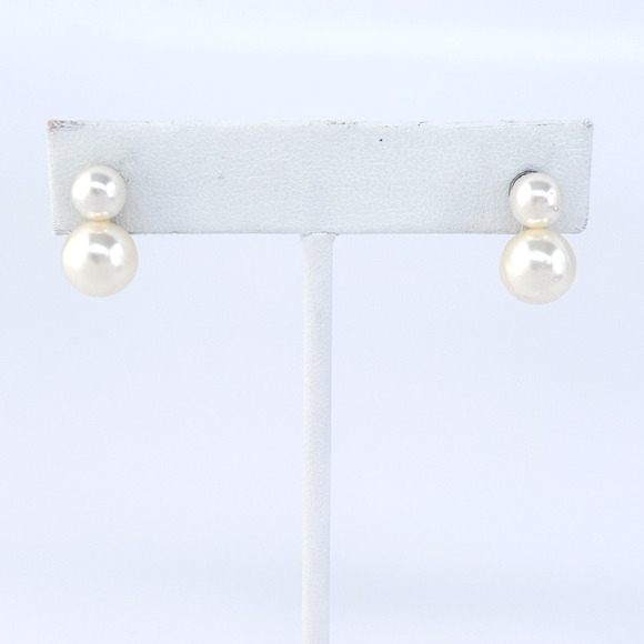 Vintage Sterling Silver 925 Faux Pearl Double Drop Screwback Earrings - Picture 2 of 8